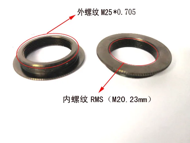 New Metal Adapter Ring Mount for Biological Microscope Objective Lens RMS M20.23mm to M25x0.705mm X1 on Digital Camera