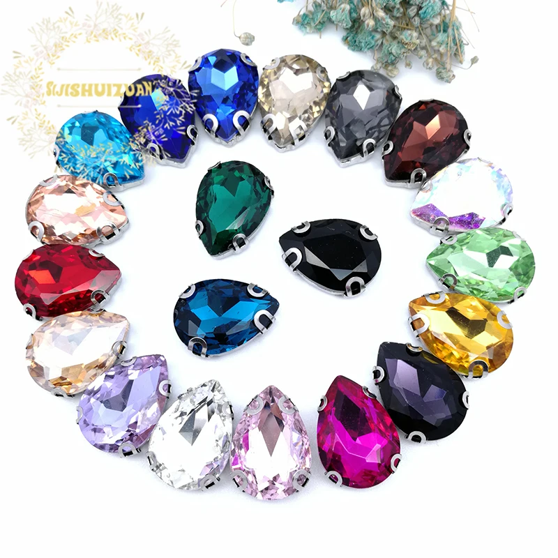 Turquoise Blue Water droplet shap Crystal Glass Sew-on Rhinestones with Claw DIY Dresses and Clothes13*18 10*14 7*10 18*25 20*30