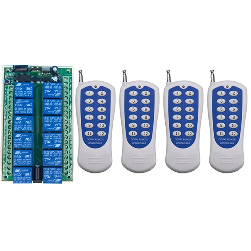 

DC 12V 24V 10A 12 CH 12CH RF Wireless Remote Control Switch System Transmitter + Receiver/lamp/Garage Door/shutters/ window