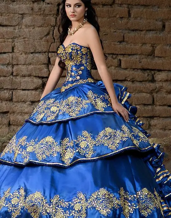 Blauw Quinceanera Jurken Baljurk Ruches Fluffy Formele Prom Jurk Charro Zoete 15 Traditionele Mexicaanse Jurk Abendkleider 2020