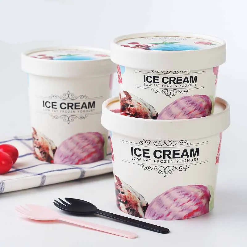 Disposable Ice-cream Big Cup, Frozen Yoghurt Bowl, Double Coated Film Paper Cup, Ice Cream Tools, Take-out Bottle, 100Pcs