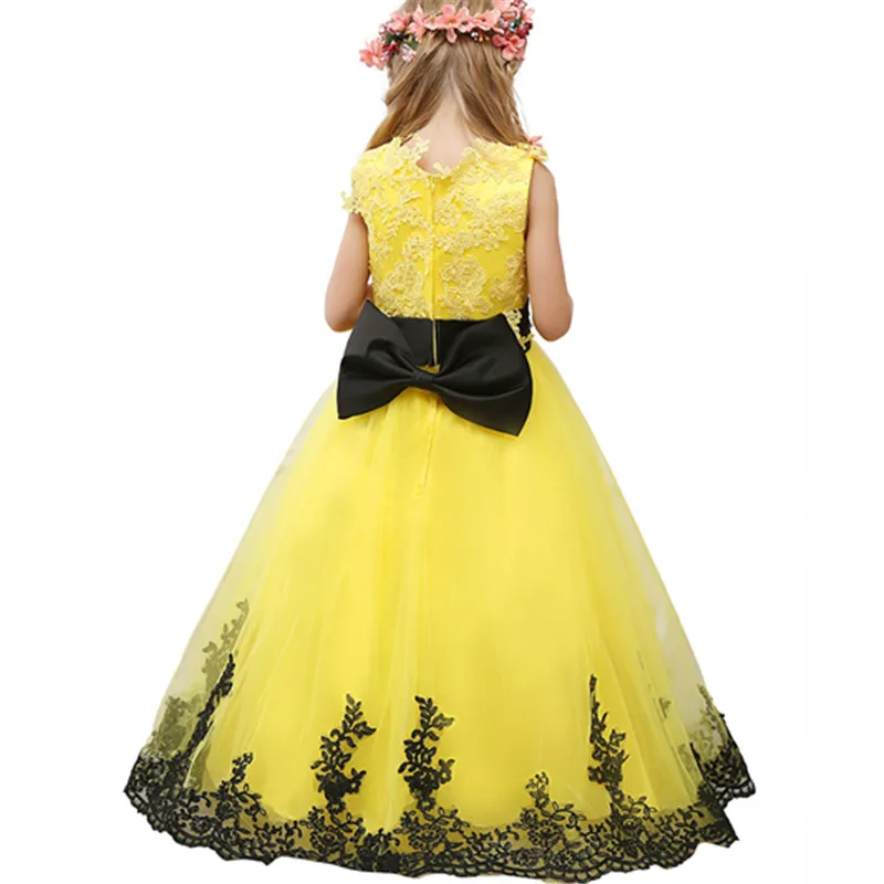 Flower Girl Dress Yellow Lace Tulle First Communion Dresses For Girls Puffy Pageant Dress Ball Gown Kids Prom Dress