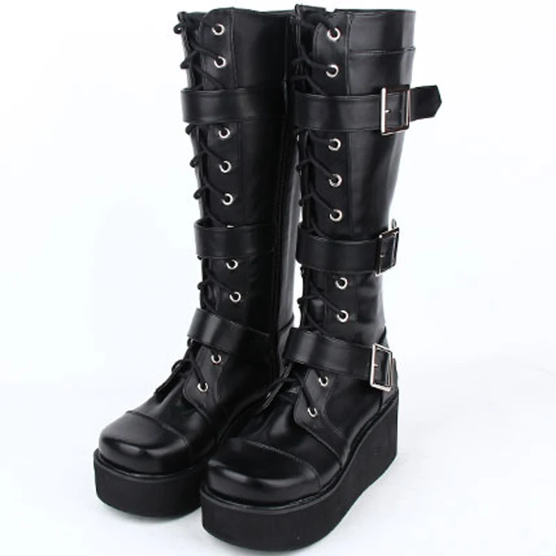 Vrouwelijke winter Japanse anime cosplay schoenen vrouwen lederen Platform schoenen motorlaarzen Punk dij hoge laarzen met hakken