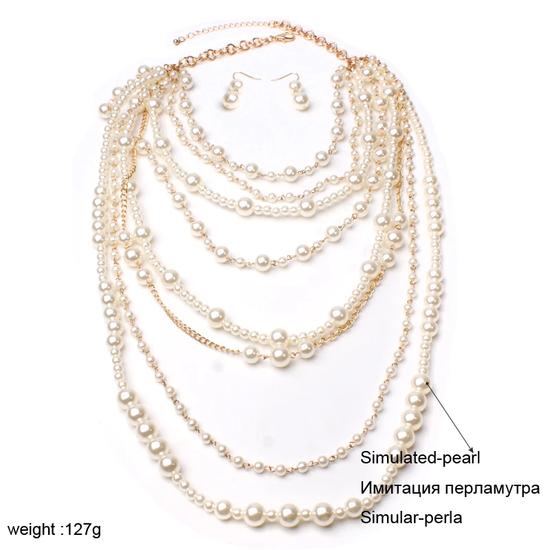 New MOON GIRL Multi-layer Simulated Pearls Chain Long Necklace Trendy Statement Choker Necklace for women Fashion Jewelry