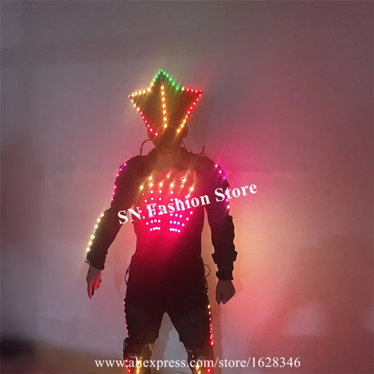 M18 Colorful led light costumes luminous robot men suit dj mask stage wears performance clothing armor bar outfits dress party