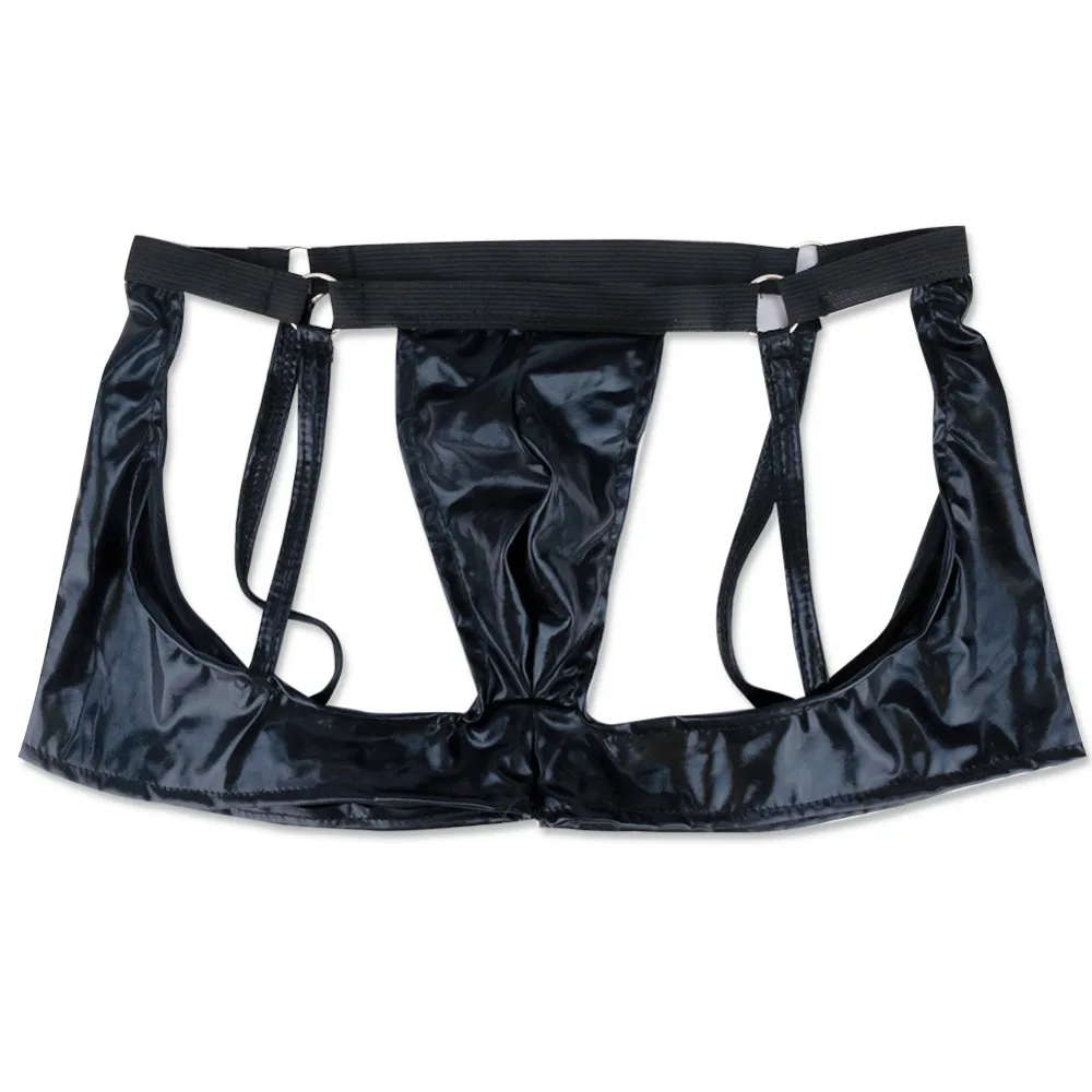 Mens Sexy Patent Leather Boxer Shorts Jockstraps Pouch Underwear Underpants Gay Men Open Butt Lingerie Trunks Wetlook Panties