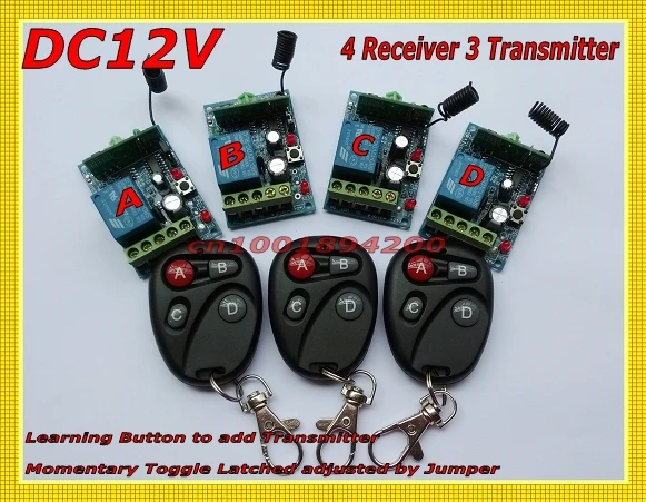 

315/433 RF Transmitter Receiver Light Lamp LED Remote Remote Control Switches 12VDC 4 Receiver 3 Transmitter Toggle Momentary