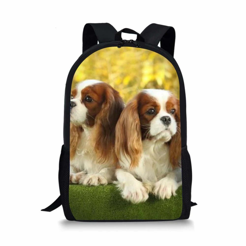 ELVISWORDS-mochilas escolares para adolescentes, morral informal con estampado de perro Spaniel para niñas y niños, Mochila Escolar de 16 pulgadas