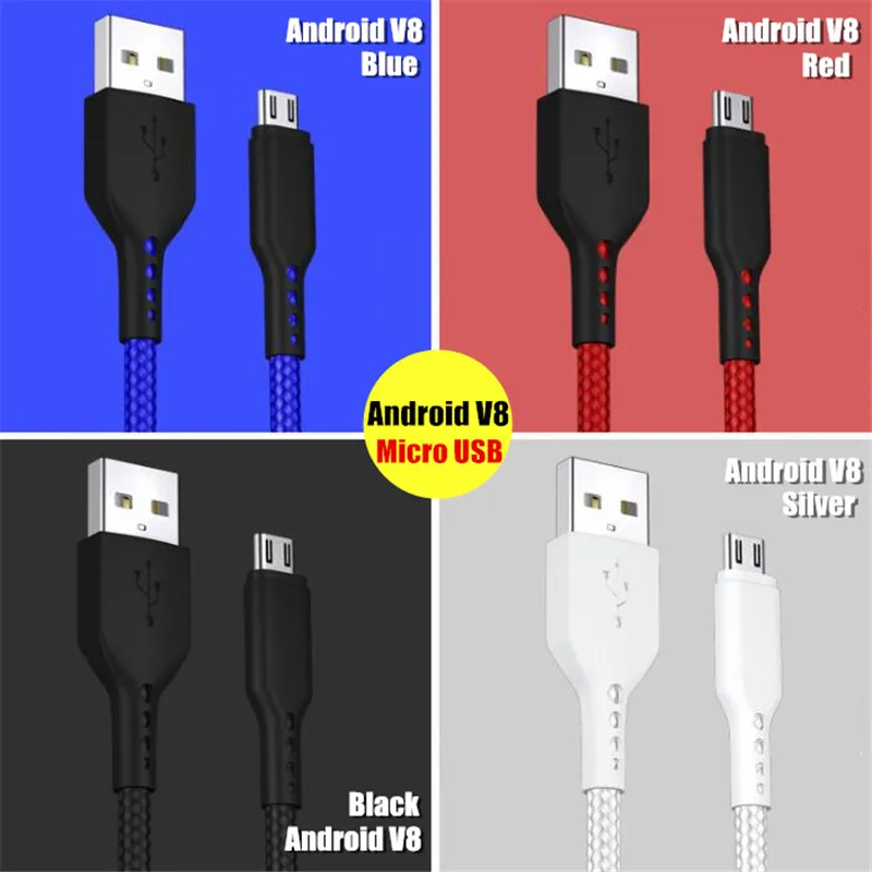 Тип C Micro USB Android V8 Кабель для передачи данных нейлонового переплетения Полный медный сердечник Кабель для быстрой зарядки и передачи для Samsung/HuaWei/MI/OPPO/MP3