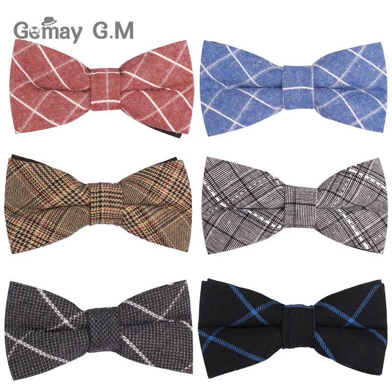 

New Suits Cotton Bow Ties For Men Cravats Fashion Adjustable Plaid Bowtie For Wedding Party Groom Butterfly Adult Casual Bowties