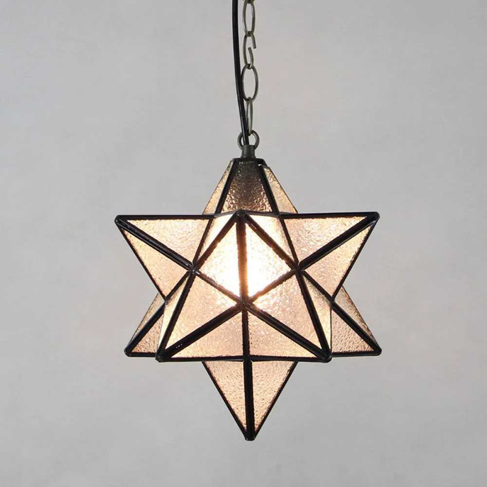 Dining Room Pendendt Hanging Light Country Diamond Glass Star Chain Pendant Lamps Balcony Hallway Corridor Pendant Light