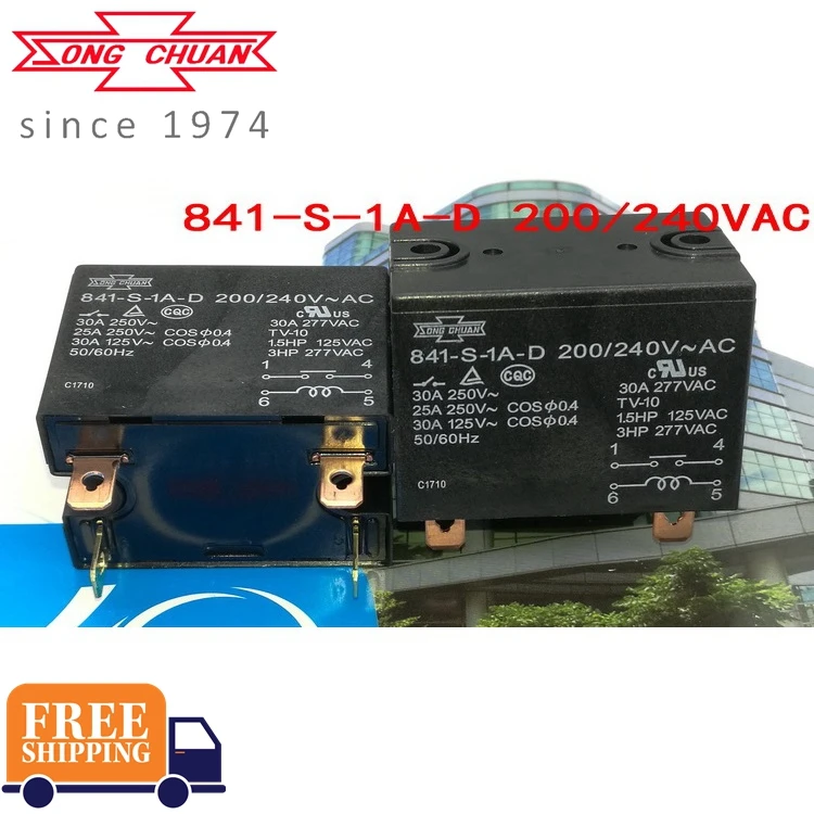 

SONGCHUAN RELAY 841-S-1A-D 12VDC 24VDC 200/240VAC 30A Brand new and original relay