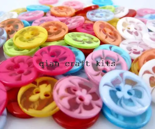 600pcs colorful glitter Transparent Flower Resin Button, Mixed Color 14mm