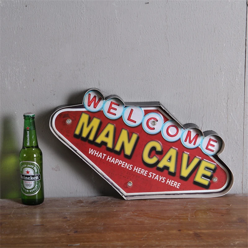 Vintage LED Metal Neon Signs, Welcome Man Cave, Decorative Bar, Pub, Home Wall Decoration, Illuminated Signboard, Hanging Sign
