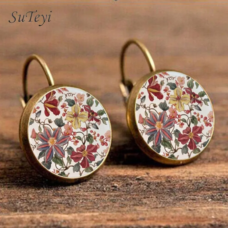 SUTEYI Charm Henna Yoga Amulet Ladies Earrings Round Glass Cabochon Earings Jewelry Bohemian Mandala Earrings For Women