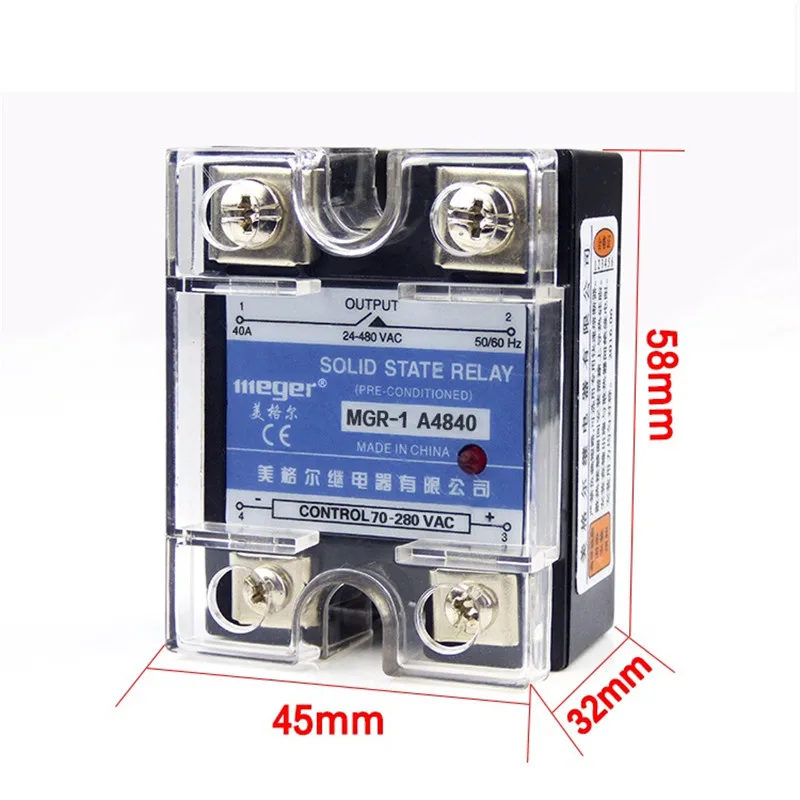 Normally open single-phase solid state relay SSR MGR-1 A4840 40A AC-AC control voltage 70-280V AC