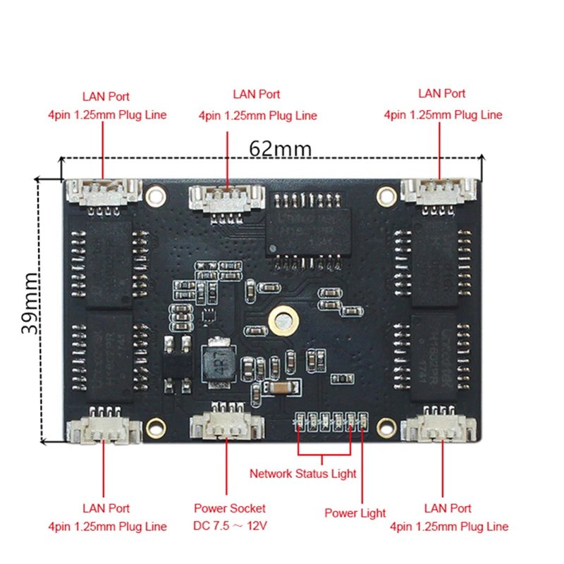 ANDDEAR-Interruptor de red ethernet personalizado, conmutador de red no gestionado de 5 puertos industriales de 10/100M, módulo pcba de 12v