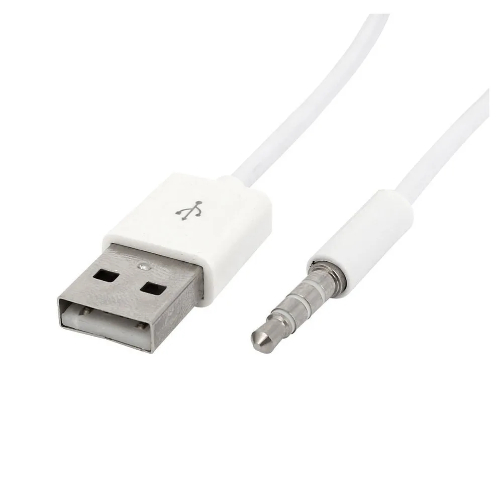 3.5mm Plug Audio AUX to USB 2.0 Plug Adapter Charging Cable 1M White