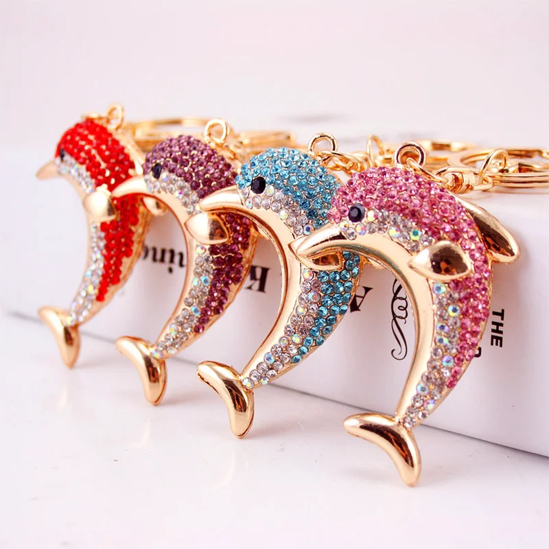 2024 Lovely Crystal Dolphin Keychain For women Purse Handbag Car Key Keyring Keychain Wedding Birthday Gift Party Jewelry