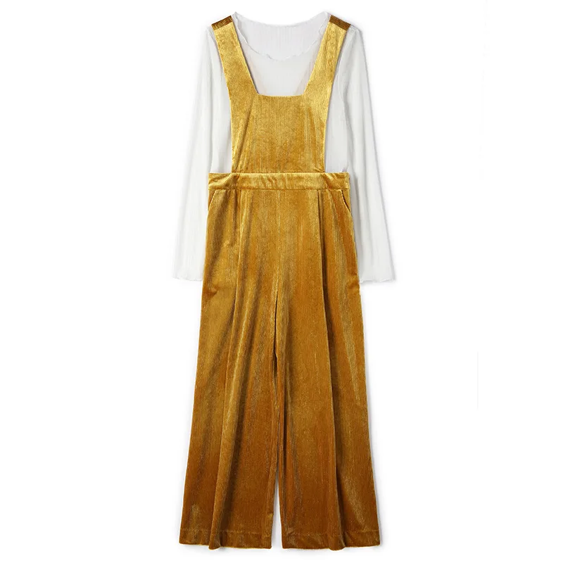 2019 Nieuwe Vrouwen Casual Vintage Jumpsuits Mouwloze Backless Geel Losse Overalls Koreaanse Zoete Paysuits Wijde Pijpen Rompertjes DD1799