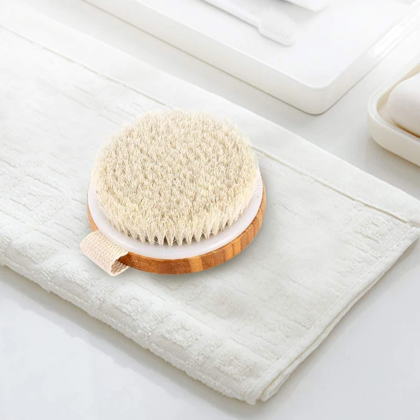 TREESMILE Hot Dry Skin Body Soft natural bristle Body Bamboo Round Massage Bath Brush SPA Body Brush without Handle D40