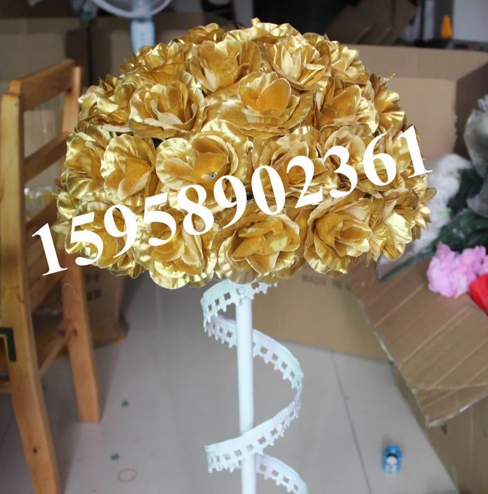 

SPR GOLD-wedding kissing ball 50cm wedding artificial silk flower ball plastic inner-1pc=2pcs half balls