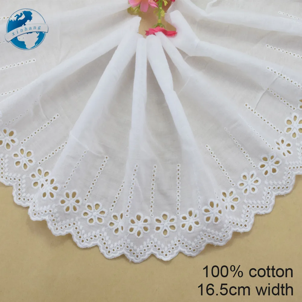 16.5cm 100% cotone ricamo pizzo bianco nastro per cucire Guipure Trim tessuto ordito per maglieria tenda fai da te accessori per l\'abbigliamento