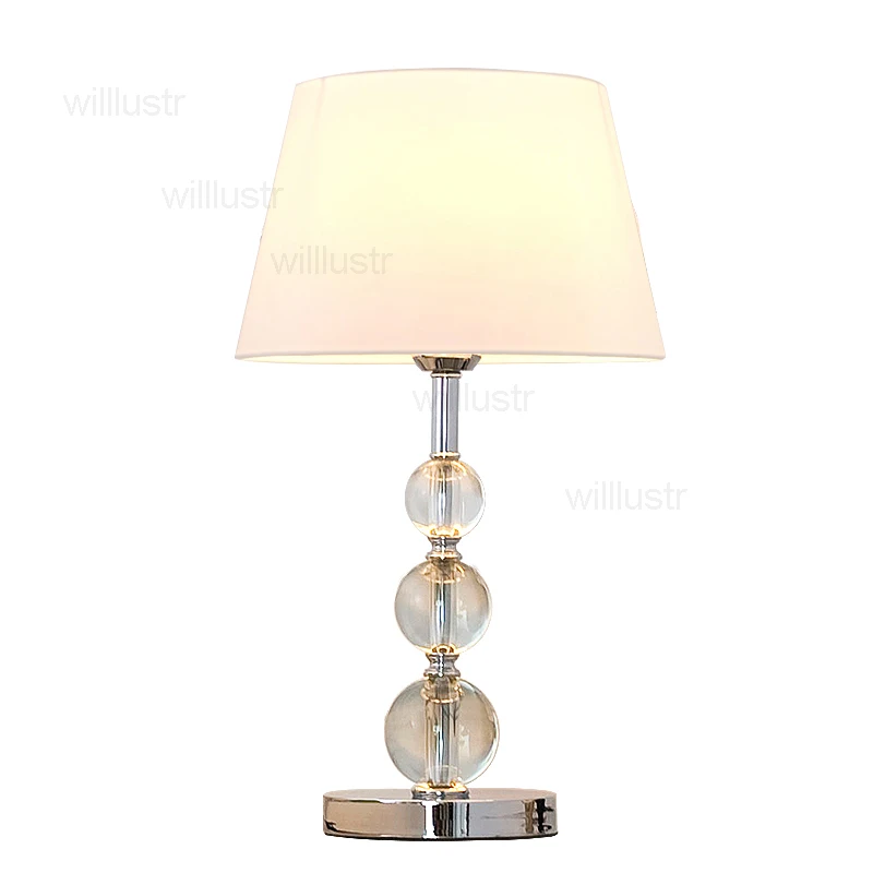 modern crystal table lamp desk light sitting room bedside foyer bedroom white coffee embroidery fabric shade chrome fixture