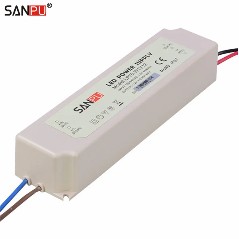 SANPU SMPS 12v 75w LED Driver 6a Waterproof Constant Voltage Switch Power Supply 220v 230v ac/dc Lighting Transformer IP67 White