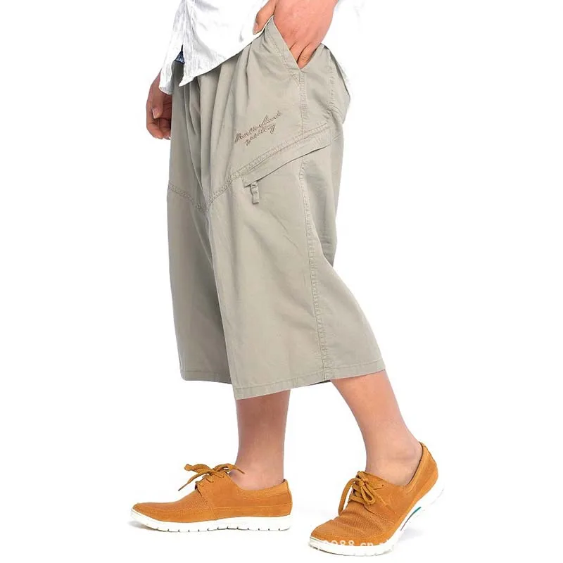 Mens Summer Casual Shorts Cotton Calf-Length Loose Cargo Mens Shorts Plus Size Wide Leg Shorts XL-6XL