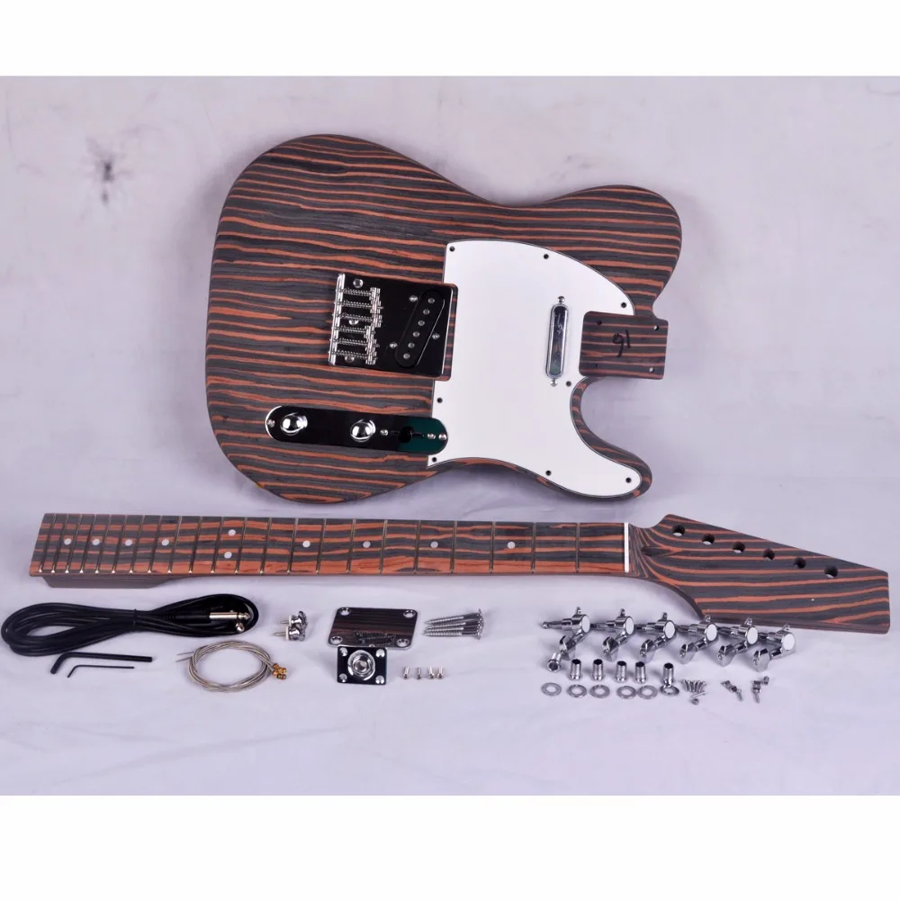 Kit de guitarra eléctrica DIY, cuerpo y cuello de Zebrawood, estilo TL