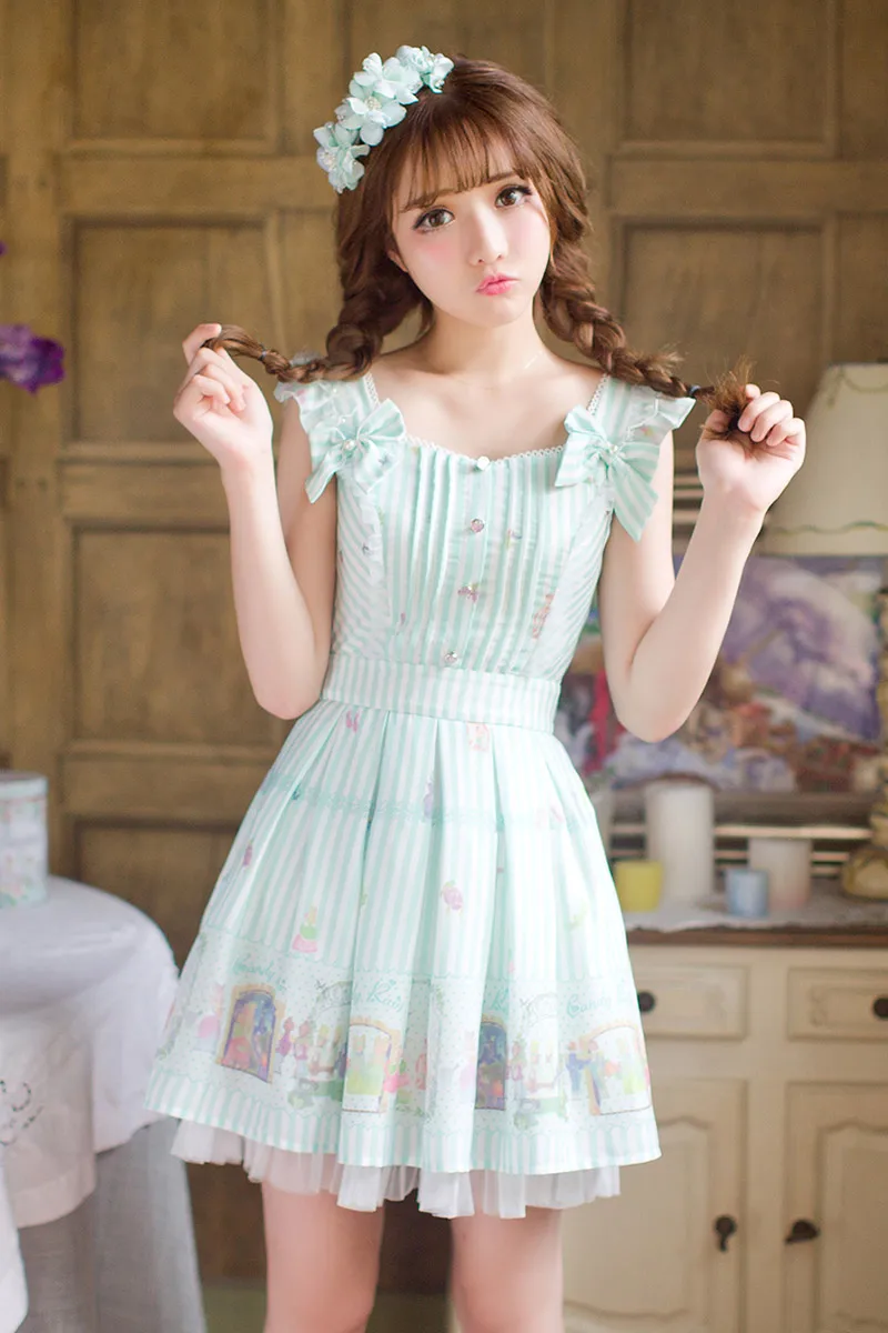 Princess sweet lolita dress Candy rain summer new Japanese style sweet printing chiffon princess refreshing dress C16AB6085