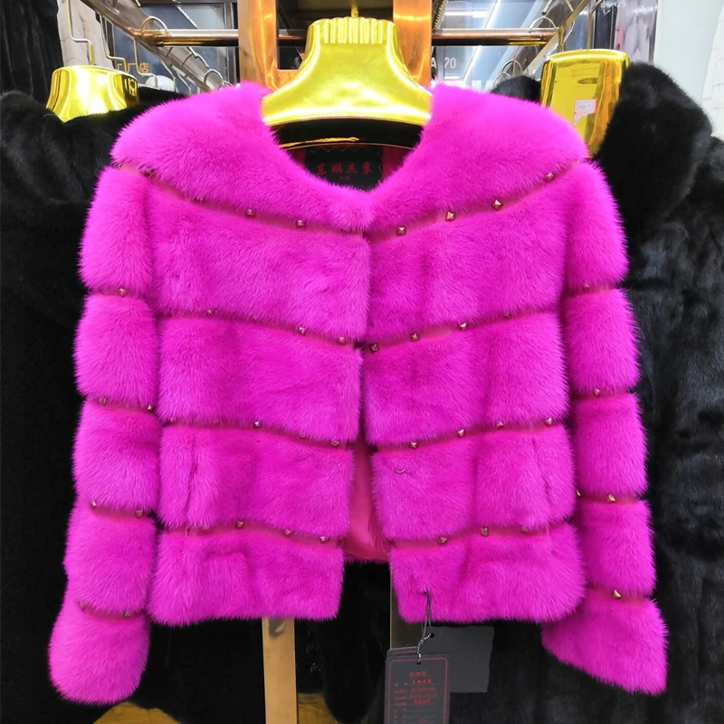 Whole Mink  Real Fur O-neck  Young Women Coat  Autumn Winter Short  Popular Slim  Hot Sale Real Mink Fur jacket