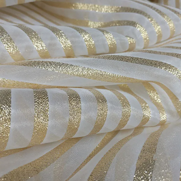 Gold Lace Fabric For Fashion Evening/Wedding Dress Organza Stripe Lace Diy Dance Clothing Sew On Accessories Fabric