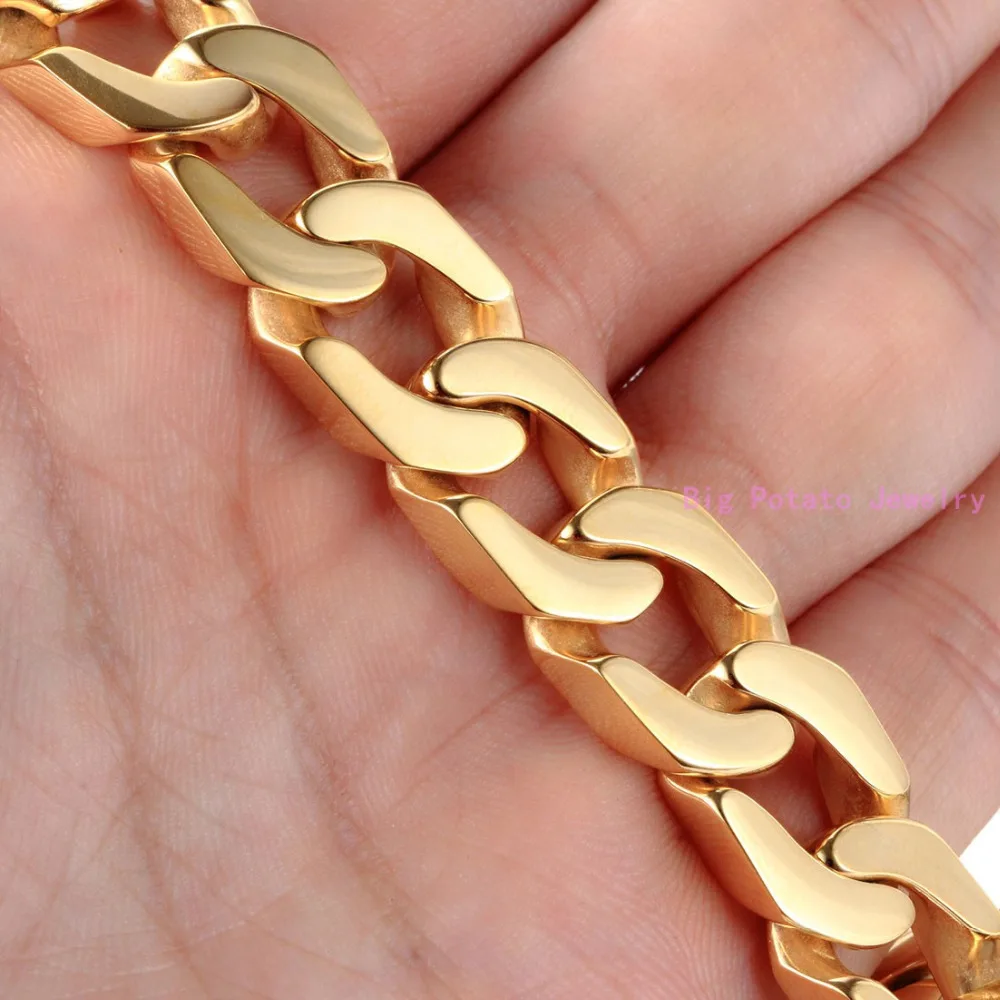 Domineering Fashion Silver Color Gold Cuban Casting Link Chain Bracelet 316L Stainless Steel Cool Men Jewelry 12mm*22CM