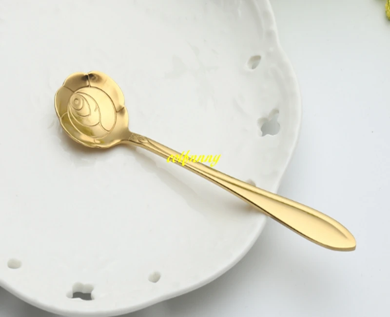 100pcs/lot 12.5*2.5cm Gold color Flower Spoon Stainless Steel Cherry Blossoms Sakura Rose Measuring Tea Coffee Scoop Gift