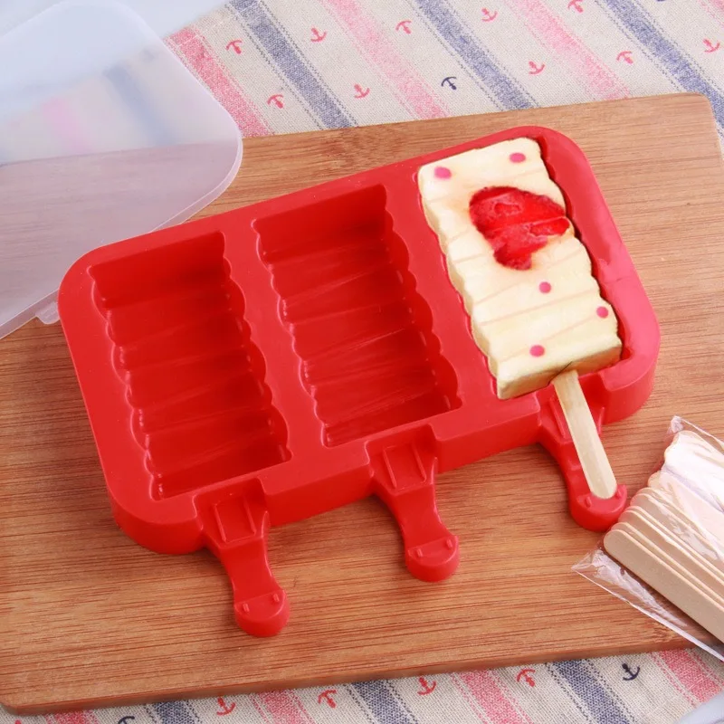 3 Grids Silicone Frozen Ice Tray Pops Cream Popsicle Juice Mold Candy Bar Form Maker Pop Lolly Cake Mould Ice Cream Maker K332