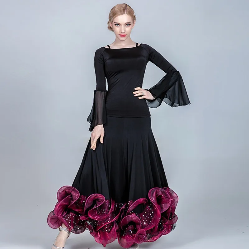 women dance skirts dance clothes long standard skirt for dancing flamenco skirt dance top ballroom dance wear waltz costumes