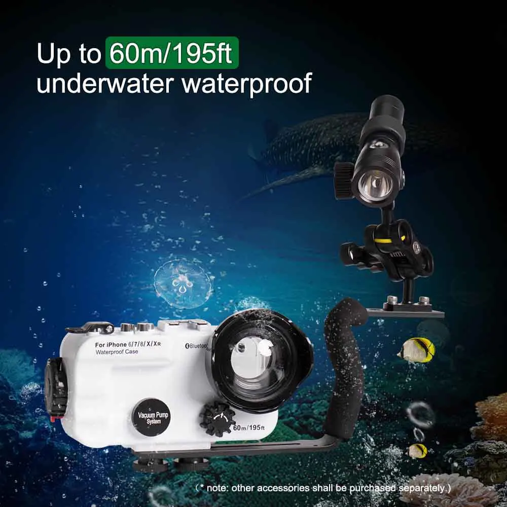 Bluetooth Waterproof Housing Diving Case For iPhone 6/6s/7/8/X/XS/XR Cover 60m/195ft Professional Underwater Protective Case