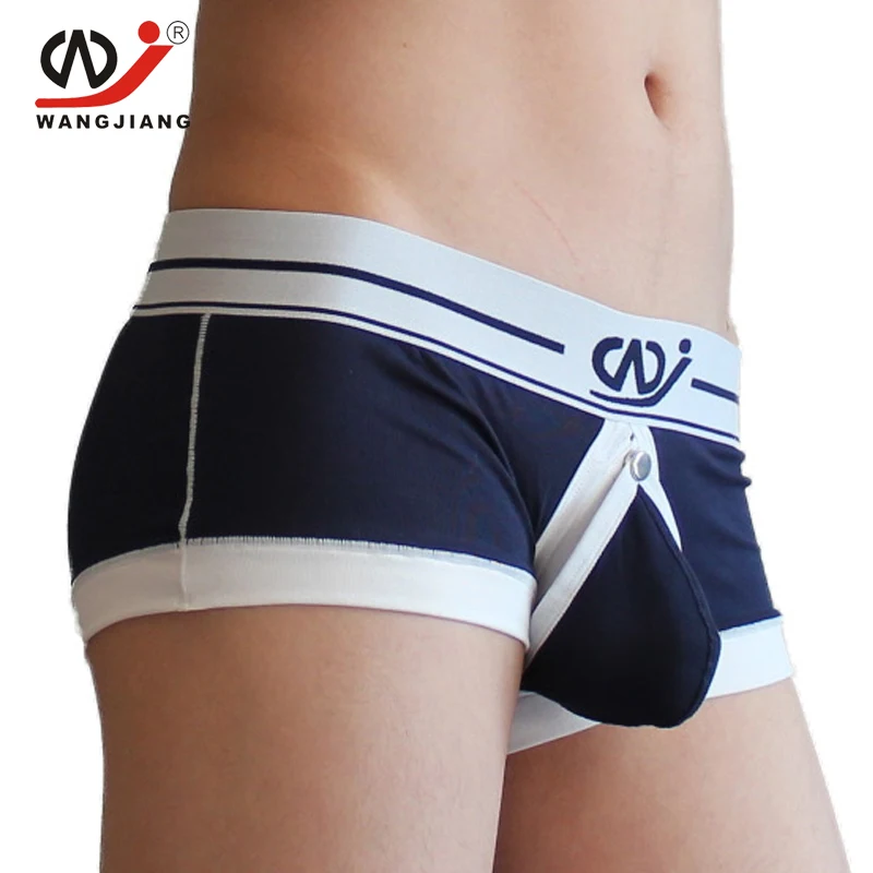 Roupa íntima wangjiang, bolsa com bainha grande para pênis, cueca boxer frontal aberta para homens, cueca boxer masculina de algodão, cueca boxer gay