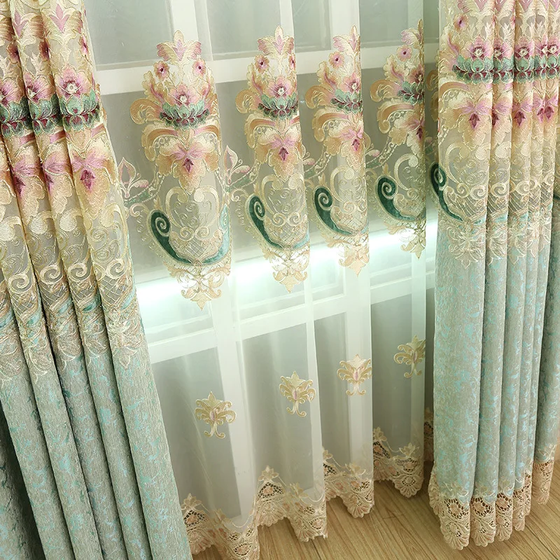 European Luxury Villa Embroidered Blackout Curtains for Living Room, Royal Royal Curtain for Bedroom Window, Kitchen