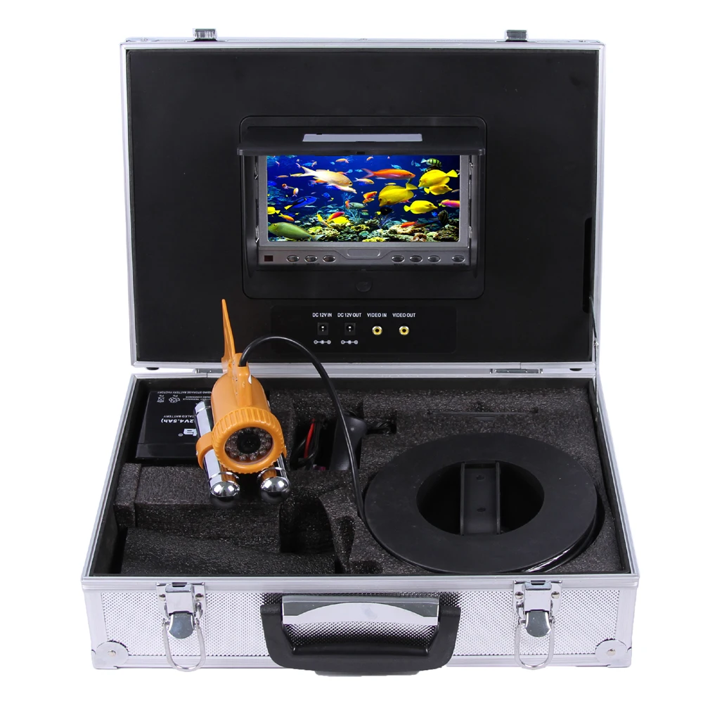 100Meters Depth Underwater Fishing Camera Kit with Dual Lead Bar Camera & 7Inch Color TFT Display Monitor & Aluminum Case