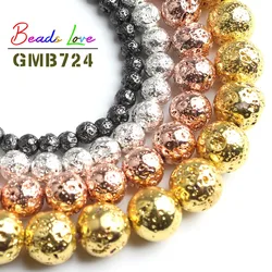 Wholesale Multicolor Plating Lava Stone volcanic rock Round Loose Beads for Jewelry Making DIY Bracelet Necklace 4 6 8 10mm 15''