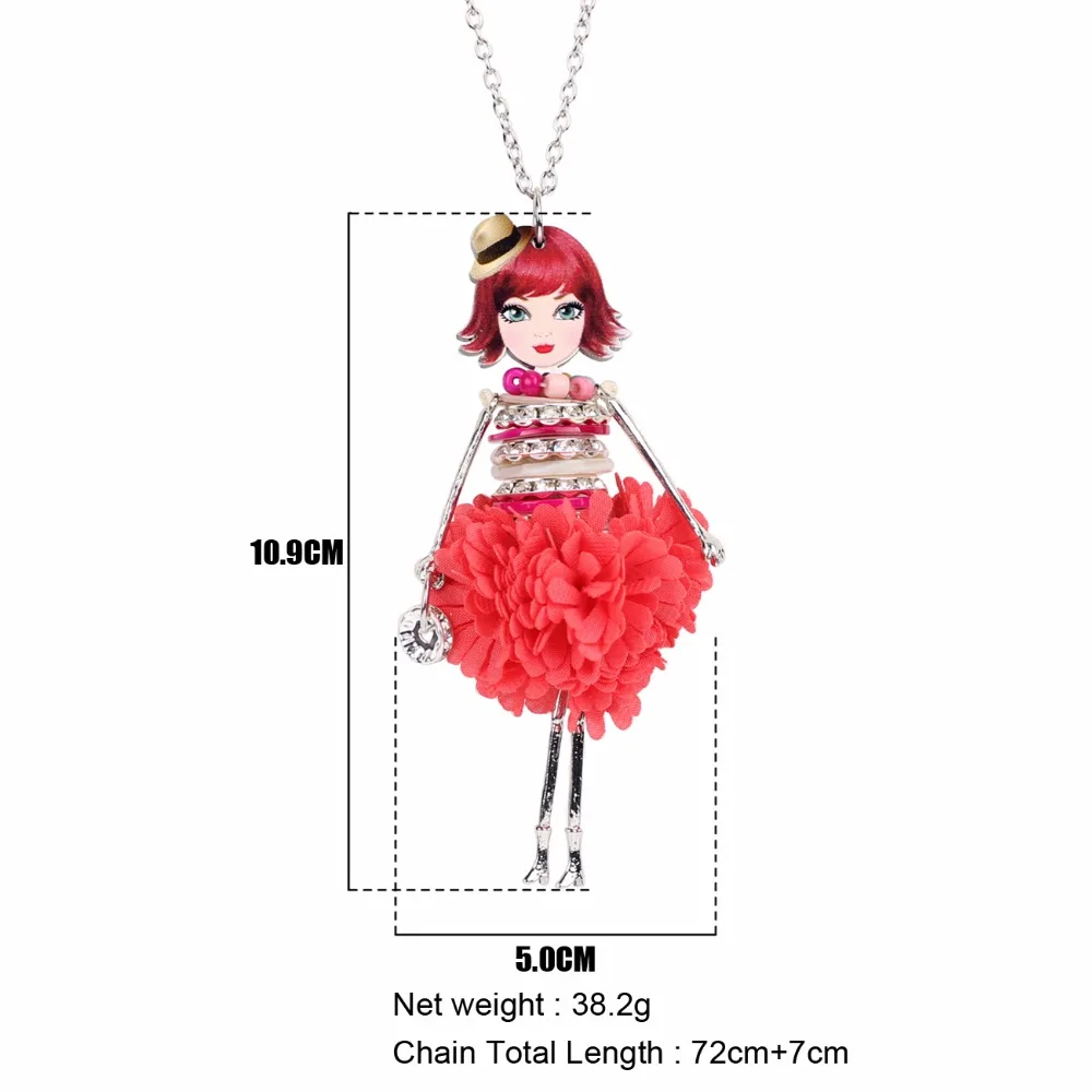 Bonsny Statement Shell Crystal Doll Necklace Dress Handmade French Doll Pendant 2017 News Alloy Girl Women Fashion Jewelry Gift