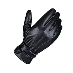 Gants d'automne et d'hiver en cuir PU | Gants chauds et en velours rembourrés coupe-vent pour moto, gants de moto pour étudiant, à écran tactile