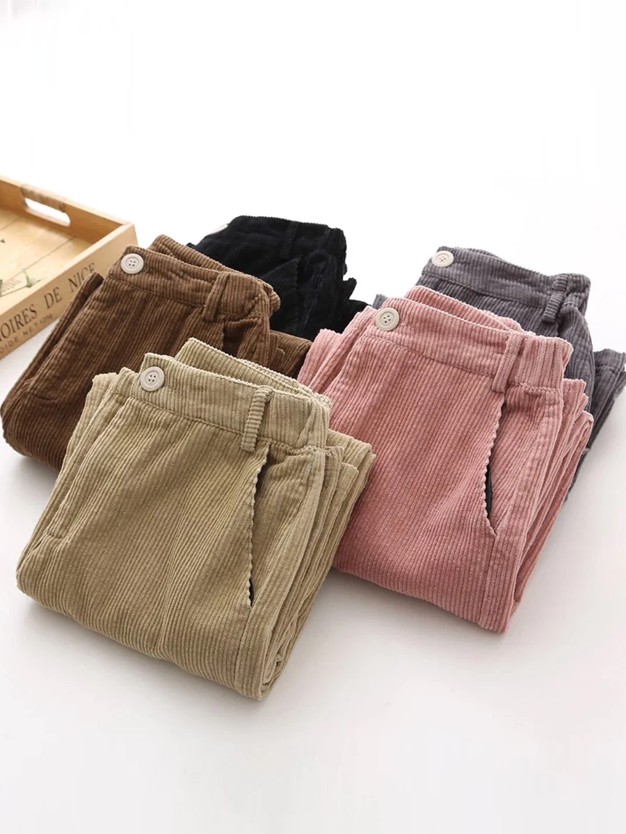 Spring and autumn new fashion quality corduroy wide leg pants casual women's loose wild high waist solid color nine pants TB1809