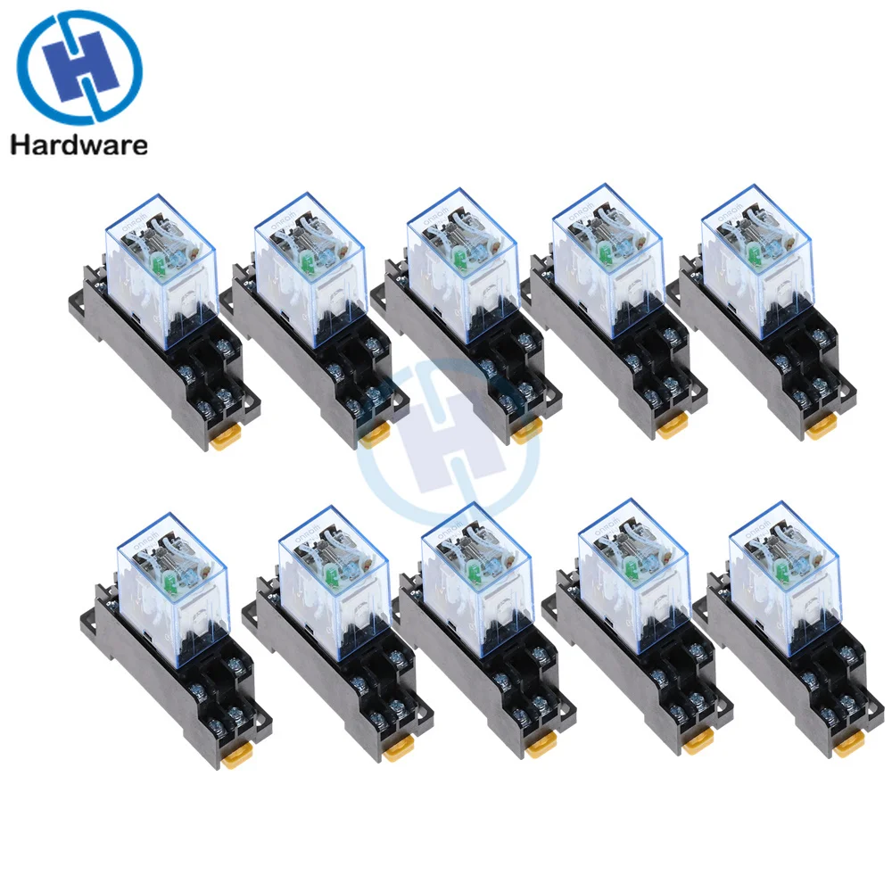 

10Pc LY2NJ HH62P Electronic Mini Electromagnetic Relay 10A 8PIN Coil DPDT DC12V DC24V AC110V AC220V With PTF08A Base