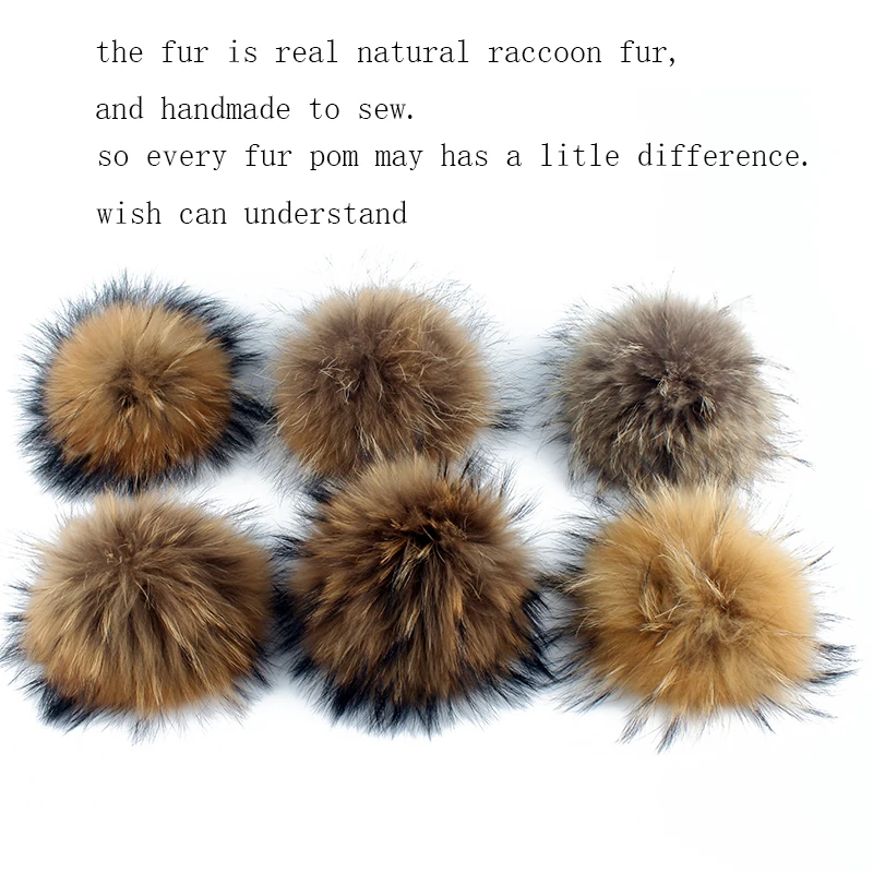 Wholesale Real Natural Raccoon Fur Pompom For Hat Big 15cm DIY Fur Pom Pom With Snap Handmade Genuine Fur Ball Accessories