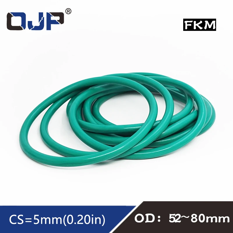 Rubber Rings Green FKM O ring Seal 5mm Thickness OD52/55/58/60/62/65/68/70/75/80mm Rubber O-Rings Seal Gasket Oil Fuel Washer