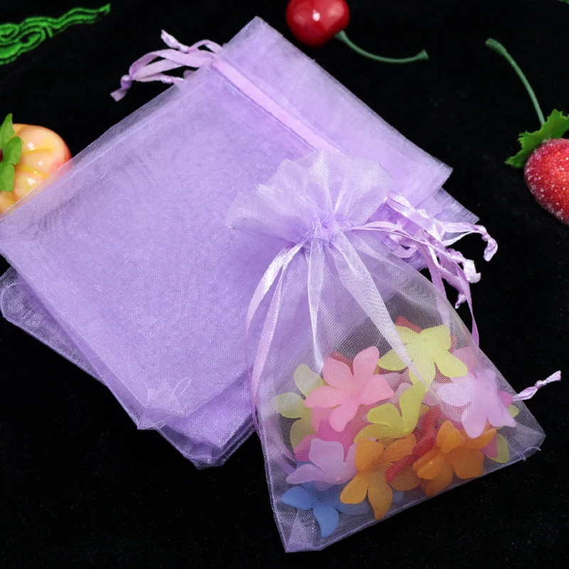 100pcs/lot 5x7cm Orchid Organza Bags Mini Tulle Jewelry Package Pouches Christmas Wedding Favor Earrings Gift Packaging Bags